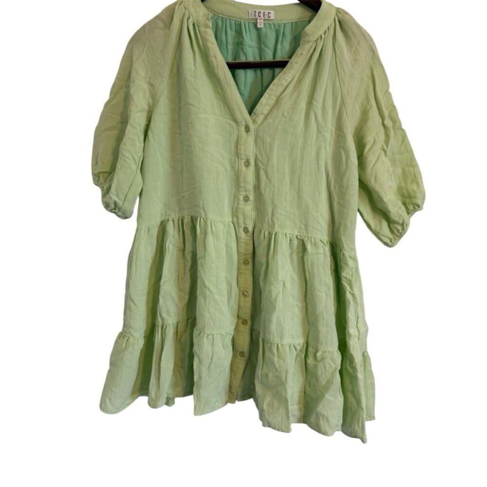 TCEC Mint Green Lightweight Blouse Tunic Tiered Short Sleeve Size Medium